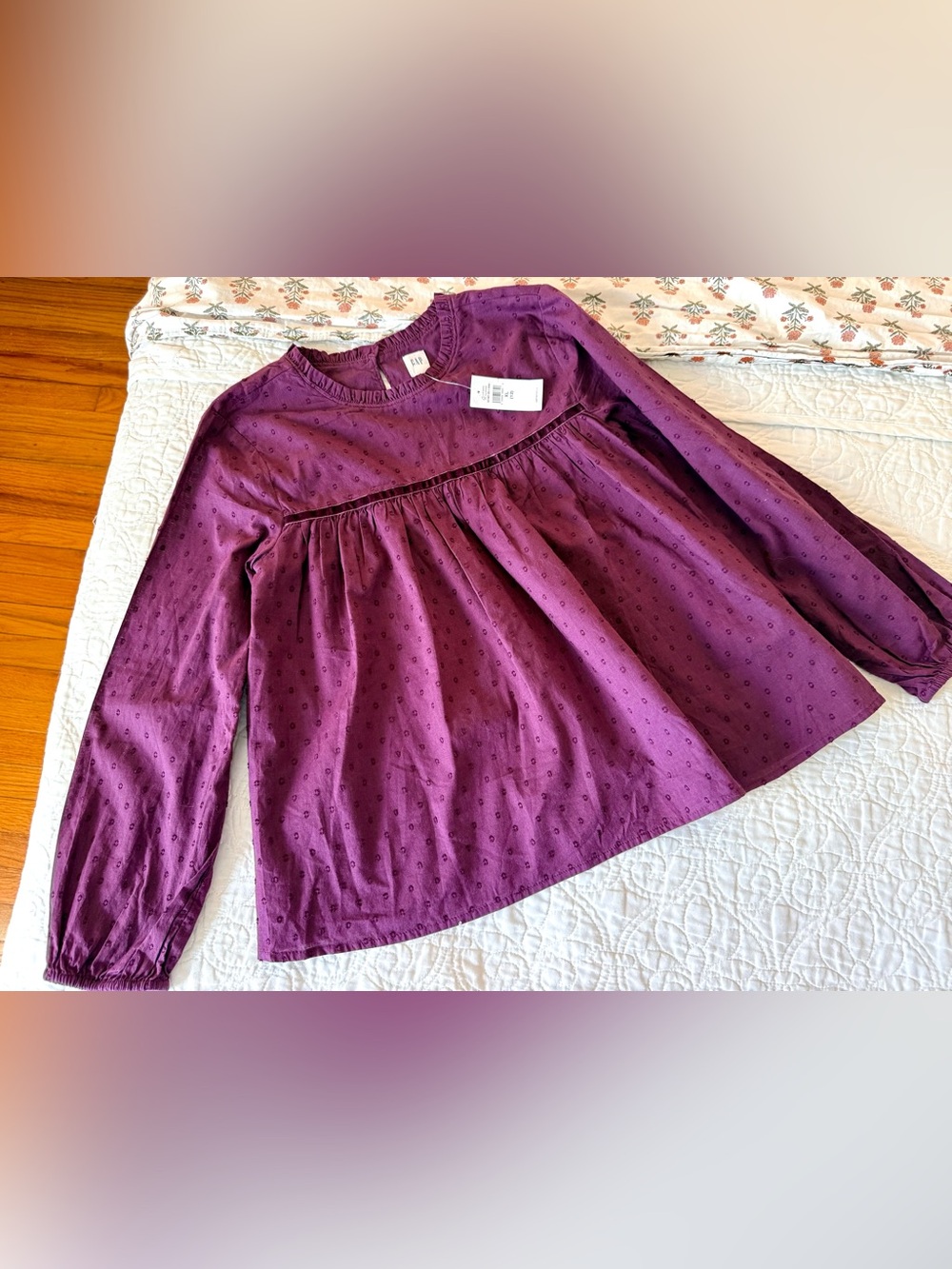 NEW Gap Kid’s Swiss Dot Long Sleeve Ruffle Peplum Berry Plum Top Blouse